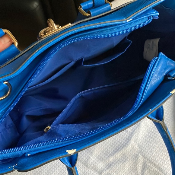 Blue satchel purse with detachable cross body strap - Picture 7 of 16